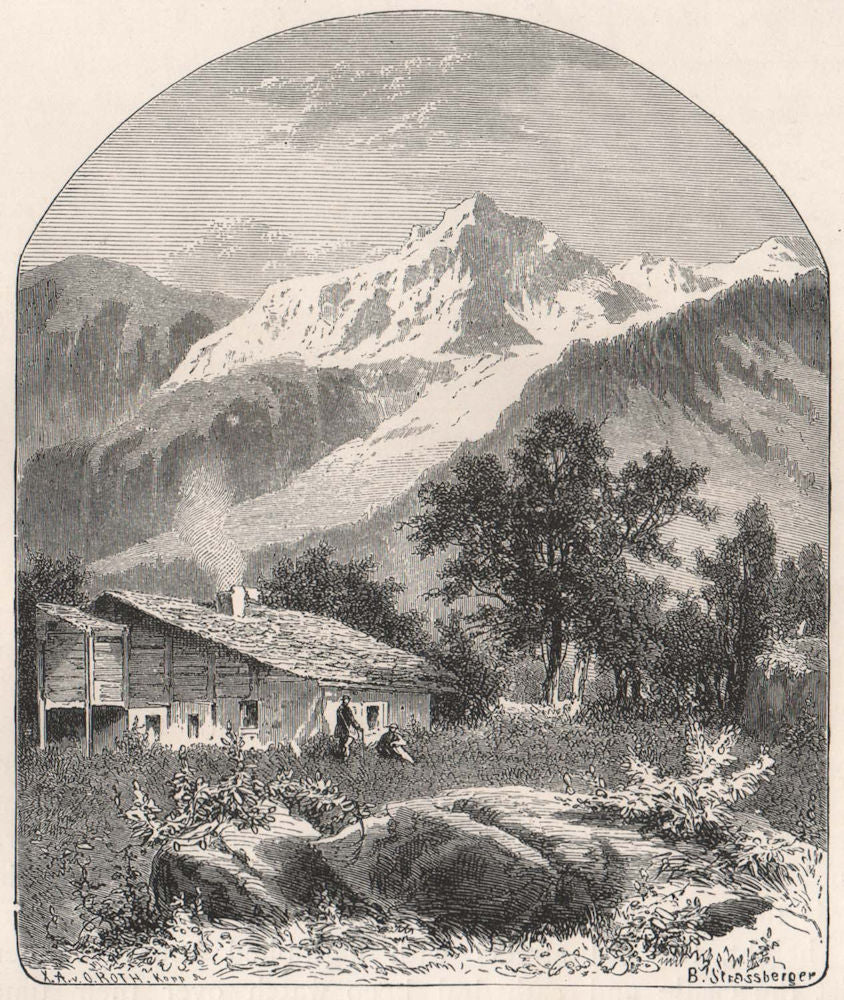 Châlet in the mountains, Switzerland 1891 old antique vintage print picture